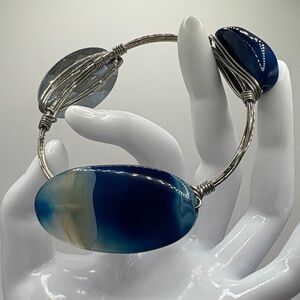 Elegant Blue Agate and Sterling Silver Women's Handmade Bracelet
